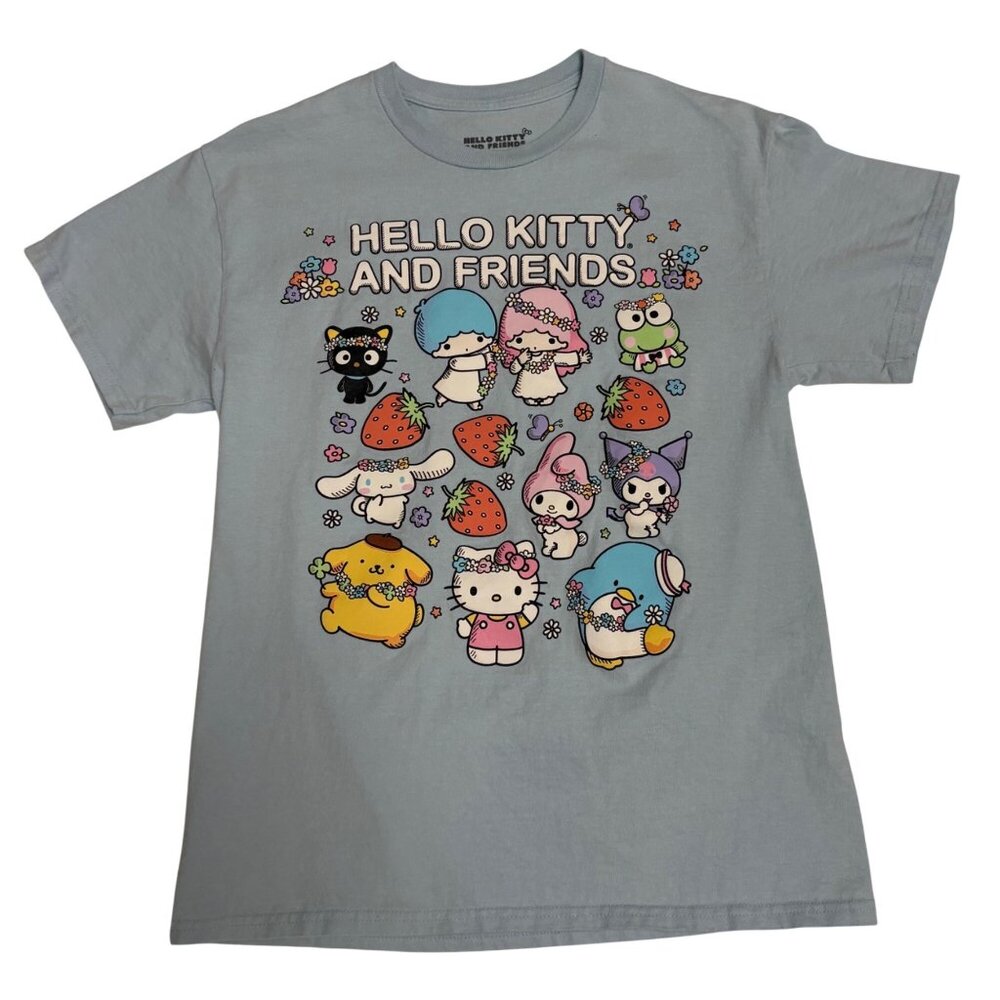 Sanrio Hello Kitty & Friends Blue Graphic Tee Front/Back Print Womens Size M